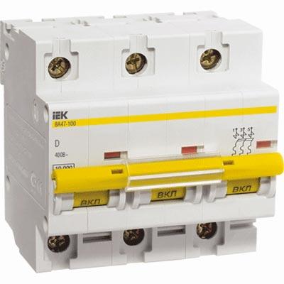 Выключатель автоматический  3П 100А  характеристика D  10кА  IEK  ВА47-100 MVA40-3-100-D