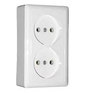 Schneider Electric  Хит  Белый  Розетка 2-местная без заземляющих контактов без шторок с изолированной пластиной 16А 250В, IP20 открытая установка (аналог - RA10-233I-B) RA16-237I-B