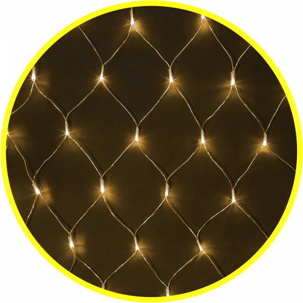 Гирлянда  Сеть  внутренняя  IP20  1,5x1,5 м, 8 режимов, теплый белый свет, провод прозрачный, 220В,  Navigator 61846