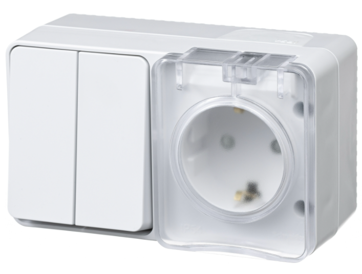 AtlasDesign Profi54 О/У БЛОК: РОЗ. з/к со шт. 16А 250B, ВЫКЛ.2-клав.10А, БЕЛЫЙ, Россия